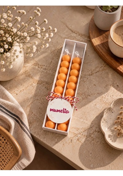 Mumelia Bubble Şamdan - Doğal Soya Kutulu Dekoratif Mum - 2'li - Turuncu - 1 Kutu
