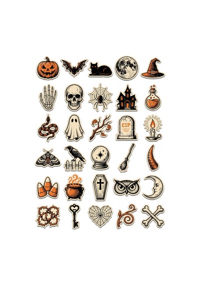 Cadılar Bayramı Gotik Vintage Sticker Seti 150 Adet - 5'li Mega Paket No20 - Laptop Defter Ajanda Çok Renkli
