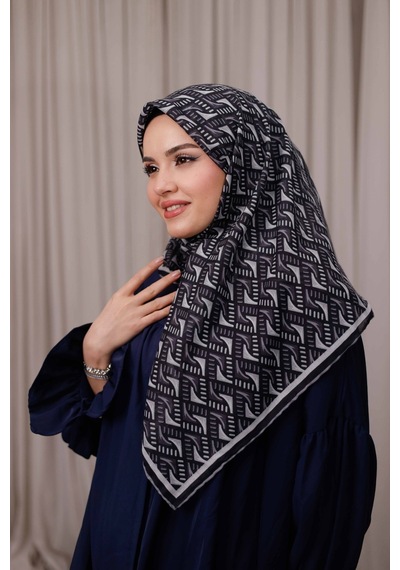 Mimiyum D S Model Soft Eşarp Siyah Gri Çok Renkli