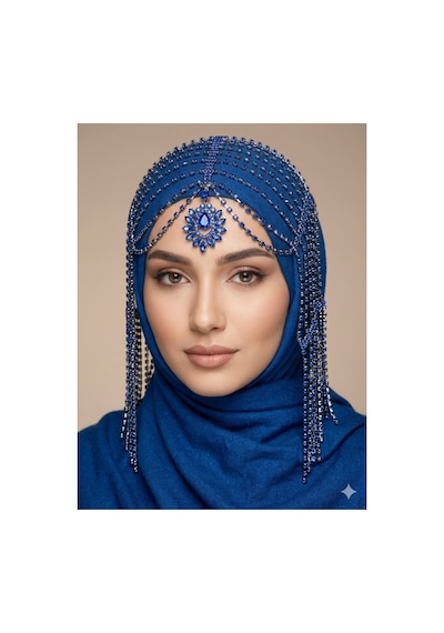 Taşlı Sallantılı Alınlıklı Saç Aksesuarı Gelin,kına,nişan,söz,after,bride,party Saks Mavisi - 871609800 Saks Mavisi