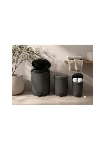 3'lü Pedallı Çöp Kovası Seti Lüks Banyo Mutfak Çöp Kovası İç Kovalı 20l + 13l + 8l Gri - 893372061 Gri