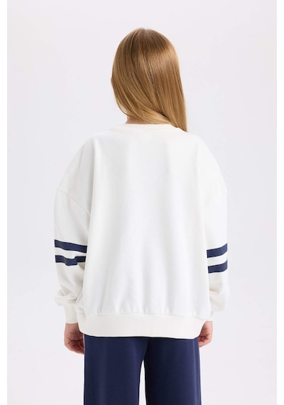 DeFacto Kız Çocuk Oversize Geniş Kalıp Bisiklet Yaka Baskılı Sweatshirt D3806A824WNNV241 Lacivert