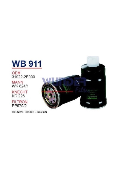 WUNDER WB911 Mazot Filtresi Accent Era Getz I10 08- I20 I30 08- Ix35 Santafe 00-05 Tucson 04-10 Starex H1 08- H1