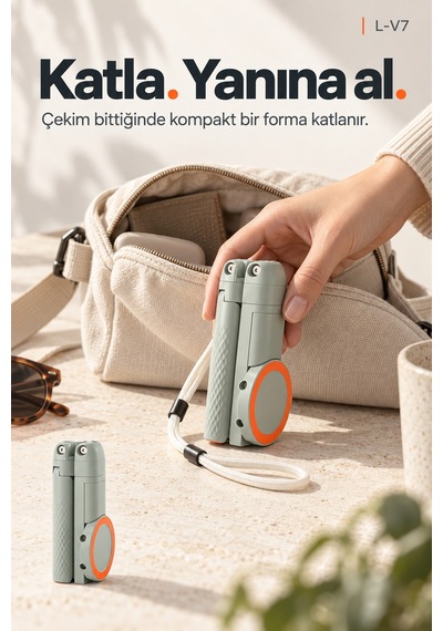 L-v7 Manyetik Bluetooth Kumandalı Tripod Selfie Çubuğu 64 Cm, 3 Ayaklı, 2 Kg Taşıma - Siyah Yeşil