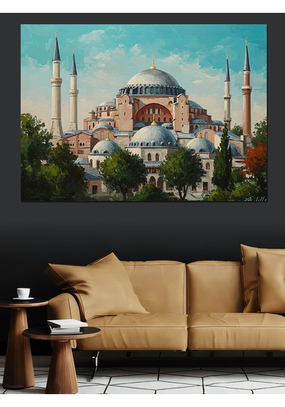 Ayasofya Ve İstanbul Manzarası Dekoratif Kanvas - Mdf Ahşap Tablo