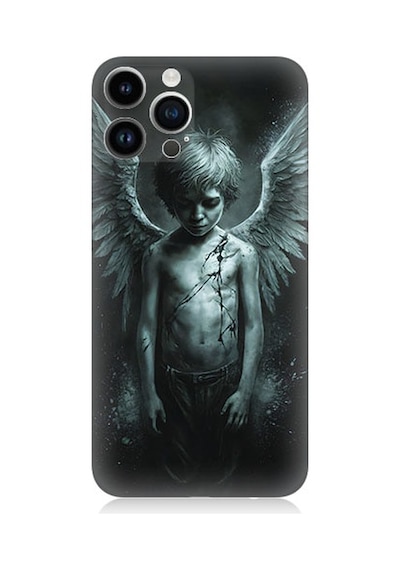 Apple Uyumlu iPhone 14 Pro  Karanlık Melek Desenli Silikon Kılıf