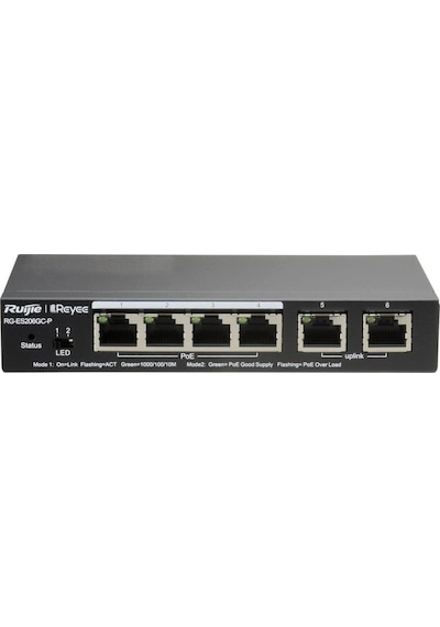 Ruijie Reyee RG-ES206GC-P 6 Portlu 4 Port PoE (54W) Gigabit Yönetilebilir Switch
