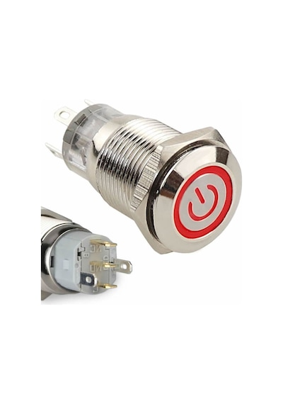 16mm Metal Panel Montaj Düz Kafa Latch Buton No Nc Power Sembol Led Işıkl Dc 6a-12v Ac 3a 250v Ip67