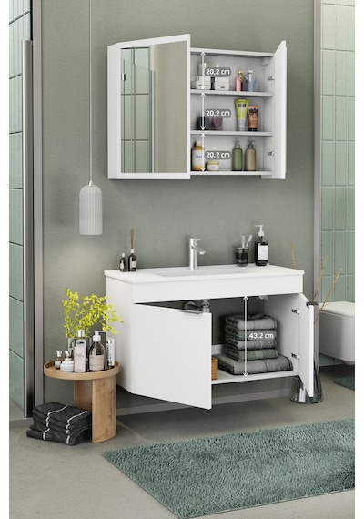 Biani Fix Loft 100 Cm Banyo Dolabı,Seramik Lavabolu, Aynalı,Lavabo Dahil,Mdf,Mat Beyaz Biani Fix Loft 100 Cm Banyo Dolabı,Seramik Lavabolu, Aynalı,Lavabo Dahil,Mdf,Mat Beyaz