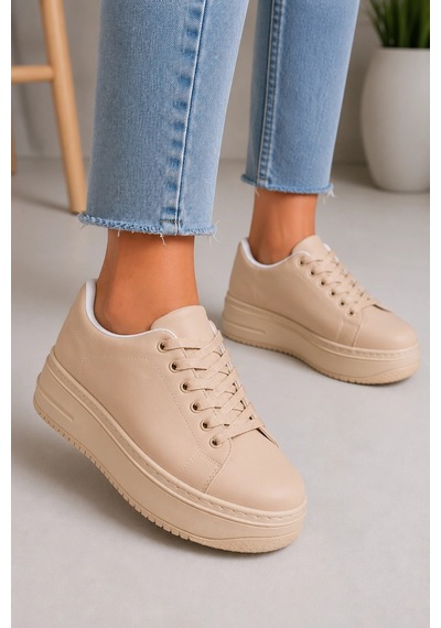 Mevese Sofia Bağcıklı Rahat Taban Kadın Casual Sneaker Ayakkabı - Ten