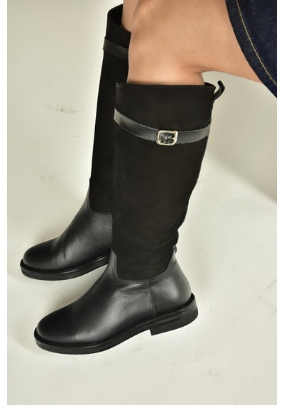 Fox Shoes V654002803 Siyah Hakiki Deri Düz Tabanlı Binici Çizmesi Siyah