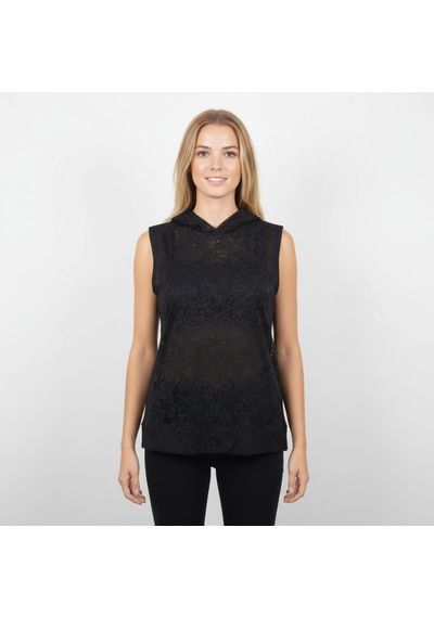 Bonbon Kadın Dantel Kolsuz Kapşonlu Tshirt Bb2325 Siyah