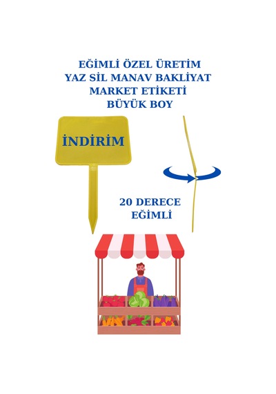 Yaz Sil Büyük Boy Açılı Eğimli Sapla Bakliyat Etiketliği 50 Adet Manav Pazarcı Diğer
