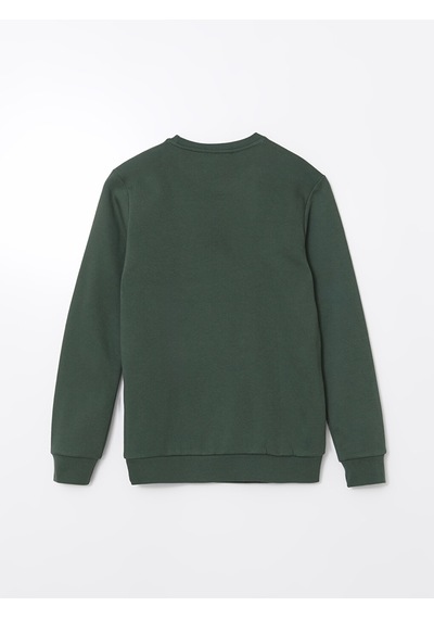 Lcwaıkıkı Classic Yeşil Bisiklet Yaka Baskılı Erkek Kalın Sweatshirt