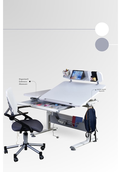 Creo Mobili Yükseklik Ve Eğim Ayarlı, Vega Advanced Bilgisayar Ve Çalışma Masası Takımı Beyaz/gri Gri
