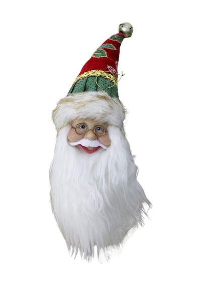 Yılbaşı Süsü İşlemeli Şapkalı Noel Baba Kafası Yeşil Kırmızı 45 Cm