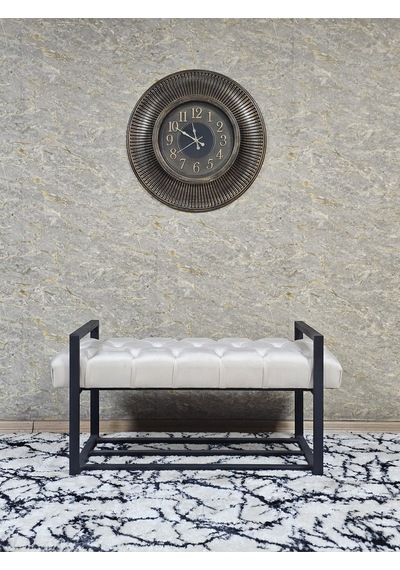 Zafir Siyah Boyalı Metal 80 Cm Puf Bench - Antre Puf - Hol Bench - Puf - Oturak - Bench Krem
