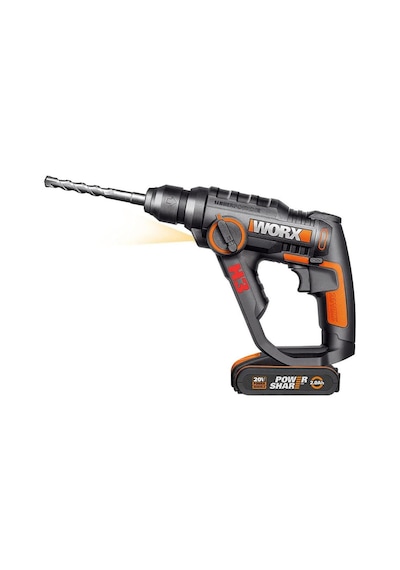 Worx Wx390.1 20volt 2.0ah. Li-ion 1.2j Profesyonel Sds-plus Pnömatik Çift Akülü Şarjlı Matkap + 8 Adet Uç + Mandren