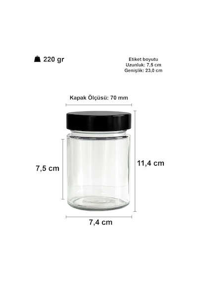 Tr 350 Ml Kavanoz Metal Derin Kapaklı 350 Cc Şeffaf Reçel, Marmelat Cam Kavanoz Deep 6 Adet Siyah Kapak Diğer
