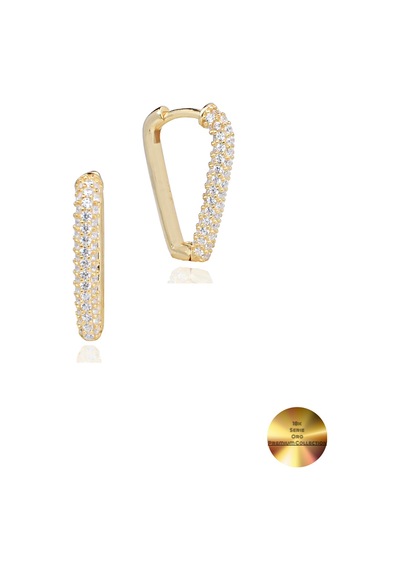 Brezza Lusso Jewelry 18k Serie Oro Zirkon Taşlı Üçgen Oval Gümüş Küpe