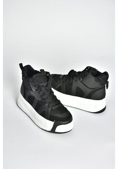 Fox Shoes V973019102 Siyah/beyaz Süet Kalın Tabanlı Kadın Spor Ayakkabı Sneakers Siyah - Beyaz