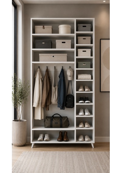 Alara Tamamı Mdf Aynalı Portmanto Vestiyer Ayakkabılık Beyaz 120 Cm - M5
