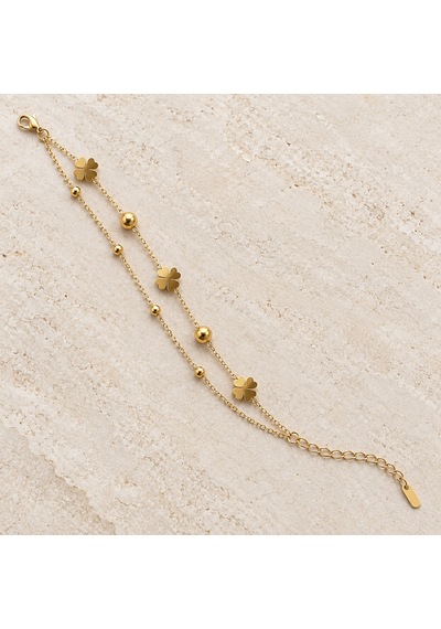 Lucky Aura Gold Yonca Motifli Çift Sıra Kadın Bileklik 316l Paslanmaz Çelik Renkli