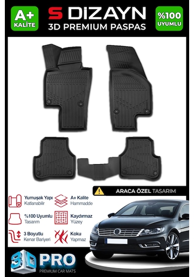 S-dizayn Vw Cc 3d Pro Havuzlu Paspas 2008-2017 A+ Kalite
