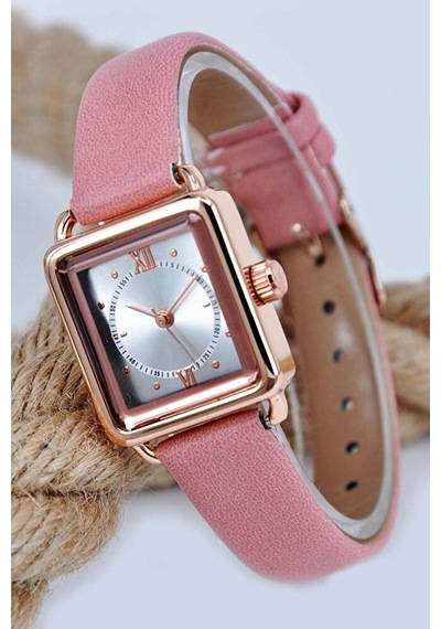 Minimal Kare Kasa Pembe Deri Kordonlu Bakır Renk Vintage Retro Zarif Şık Analog Kol Saat