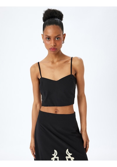 Koton Pamuklu Slim Fit Gipeli İnce Askılı Crop Büstiyer Siyah 5sak30004ew Siyah