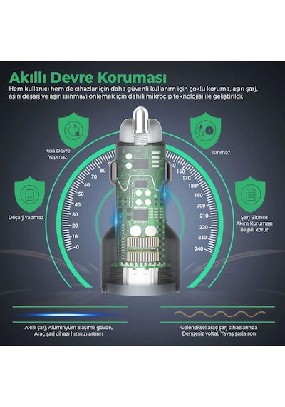 Usb Type C Araç Şarj Cihazı - 2 Port, Hızlı Şarj 48w Çakmaklık Adaptörü