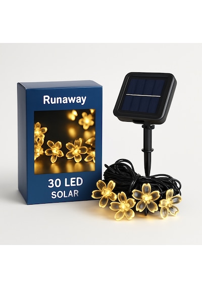 Solar Çiçekli Bahçe Lambası 30 Led, Gün Işığı Dekoratif Dış Mekan Süsü
