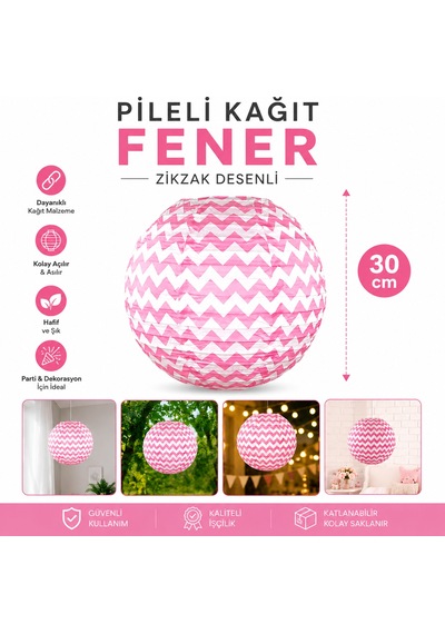 Pembe Zigzag Desenli Japon Feneri Kağıt Fener 30 Cm Doğum Günü Kına Nişan Parti Süsü Diğer