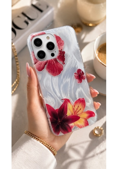 İphone 16 Pro Uyumlu - Aurora Parlak Tüy Desenli Gümüş Koruyucu Silikon Telefon Kılıfı Beyaz