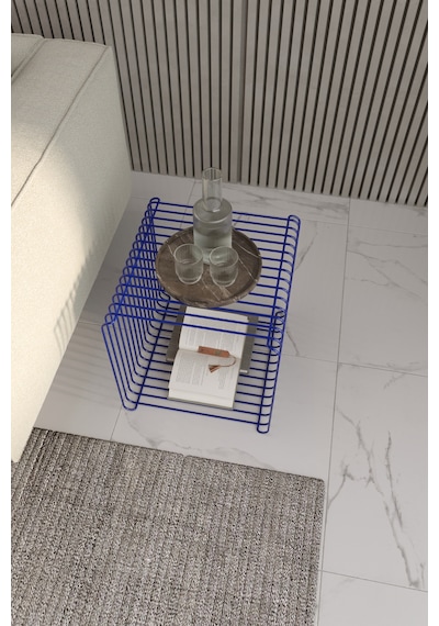 Miami Minimalist Metal Tel Kare Yan Sehpa Modern Küp Yan Sehpa & Modüler Kitaplık Dergilik Kobalt Mavi