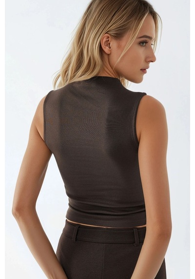 Hiccup Busem Slim Fit Bisiklet Yaka Örme Bluz Mocha Kahvesi