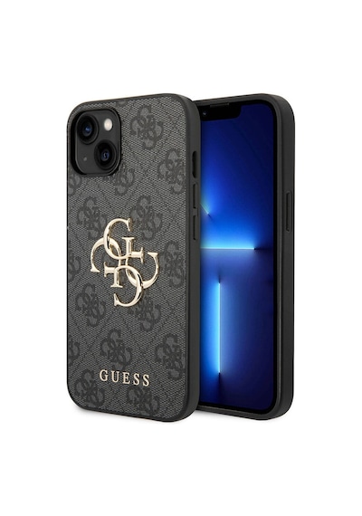 Apple Uyumlu iPhone 15 Plus Kılıf Guess Lisanslı Pu Deri Yazı Ve 4g Metal Logolu Desen Kahverengi