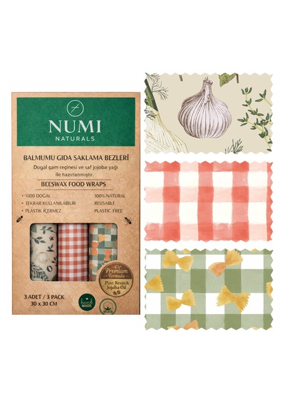 Balmumu Gıda Saklama Bezleri Premium 3 Lü Set 30 30 Cm - Rustic Pantry Serisi Çok  Renkli