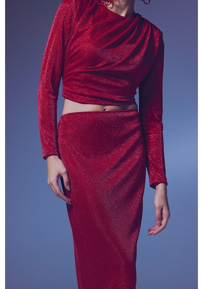 Sateen Parlak Kalem Etek - Kırmızı-135652 Kırmızı