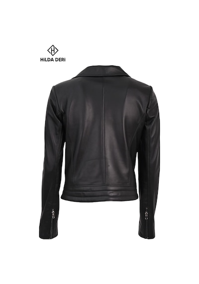 Hilda Deri Lotus Biker Tarzı Siyah Hakiki Deri Ceket 001