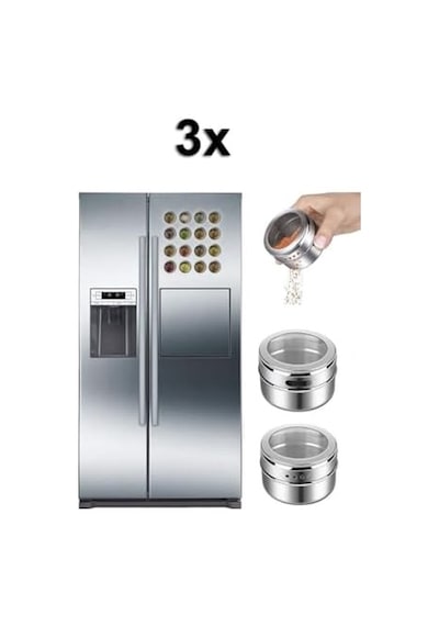 Kaliteli Çelik 3 Lü Paket Mıknatıslı Baharatlık Cin114 Açık Bej