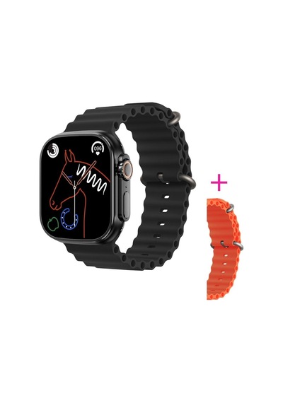 GS8 Watch 8 Ultra Akıllı Saat Siyah Watch 2.02 Inc Turuncu Silikon Kordon Hediye (İthalatçı Garantili)