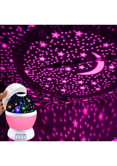 Buffer Yıldız Ay Led Bebek Çocuk Dekoratif Dönen Gece Lambası Mavi