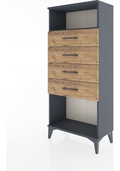 Hyperion Dolap Tek Raflı 4 Çekmeceli 60x44x134 Antrasit-çam Antrasit