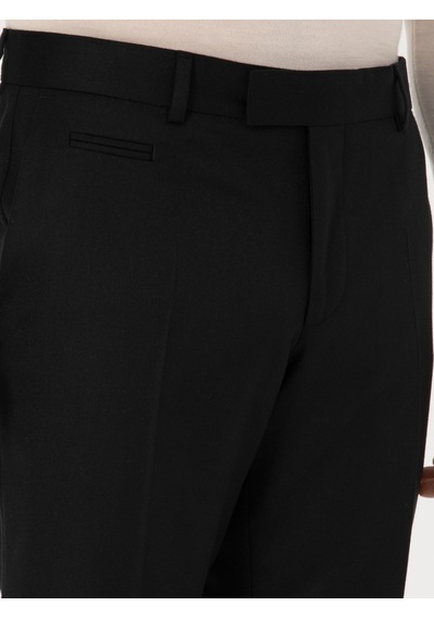 Cacharel Siyah Slim Fit Yün Karışımlı Mikro Desenli Klasik Pantolon