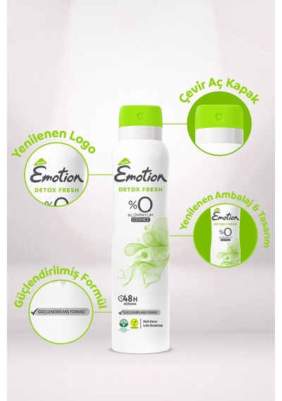 Detox Fresh Kadın Alüminyumsuz Vegan Deodorant 3x150ML Hızlı Kurur, Leke Bırakmaz