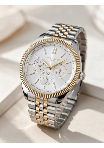 Lee Cooper Altın/metalik Çelik Bilezik 34 Mm Yuvarlak Kadın Kol Saati, Taşlı Bileklik Hediyeli Gold