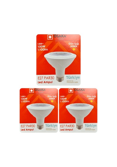 3 Adet Osaka 14w 100w Sarı Işık 3000k E27 Duylu Kalın Duy Led Par30 Ampul