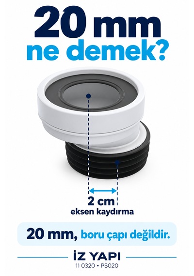 İz Yapı 20 Mm Eksantrik Klozet Kadası Alttan Çıkışlı Gider Bağlantı Adaptörü Ps020 Beyaz