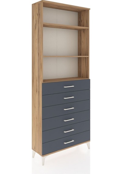 Arges Dolap 3 Raflı 6 Çekmeceli 88x30x221 Çam-antrasit Atlas Çam
